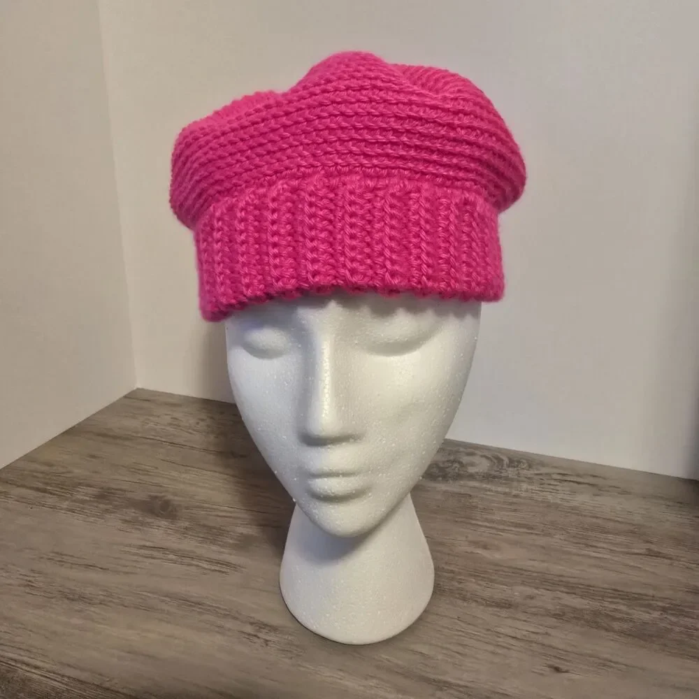 Crochet Beanie, One Size, Pink, Single Crochet.